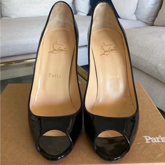 Authentic Christian Louboutin Jolly B Patent Black peep toe heels, size 39 - Picture 2 of 12